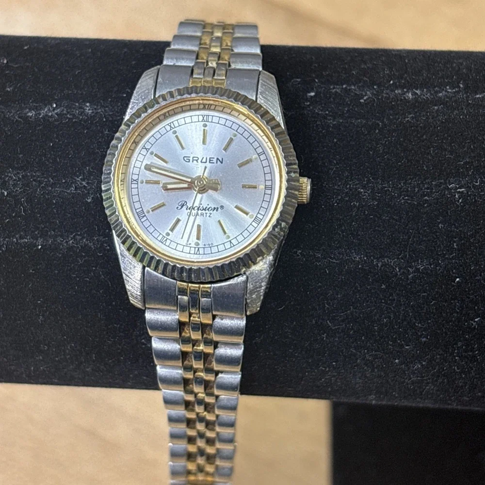 Vintage Gruen Precision Quartz Women's Two Tone Watch Tested Working